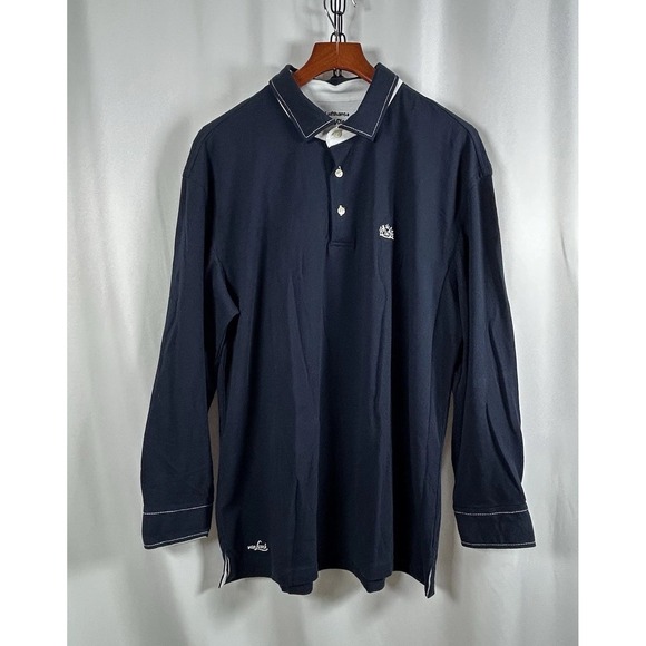 Lufthansa Van Laack First Class‎ Men's Polo Shirt Navy Blue XL / XXL Long Sleeve - Picture 2 of 10